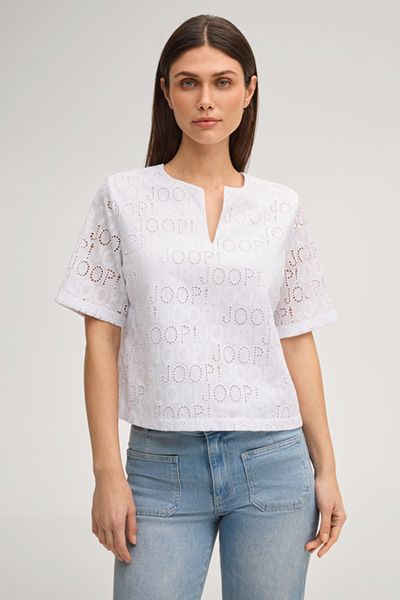 Joop! Weiße Beljana Blusenshirt mit perforiertem Logo-Design