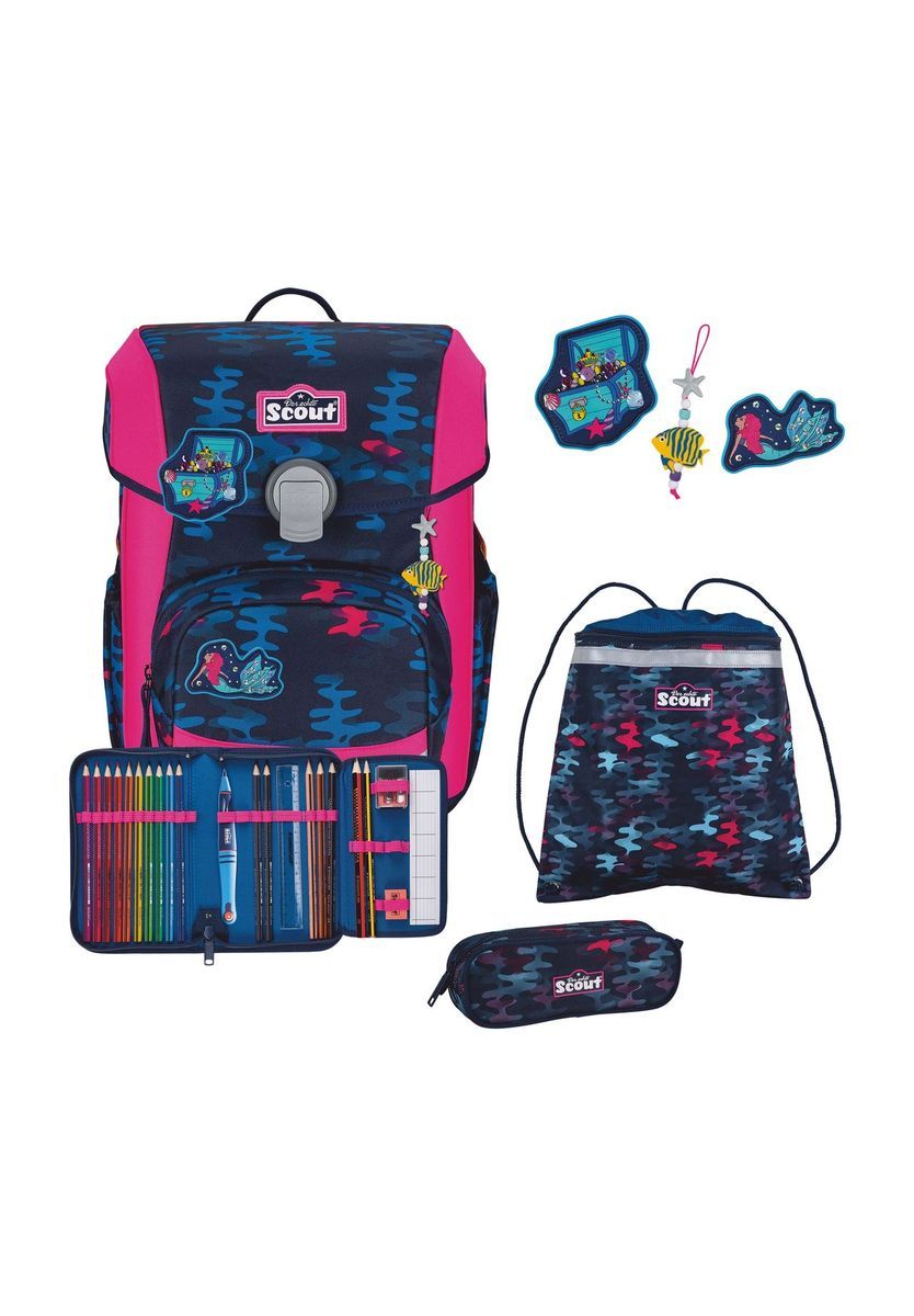 Kinder Schulranzen-Set Blau und Pink