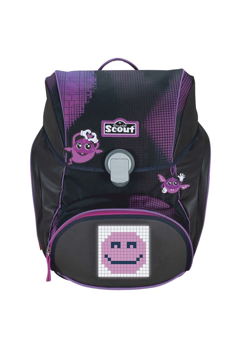 Pixeliges Schwarz-Lila Schulranzen-Set