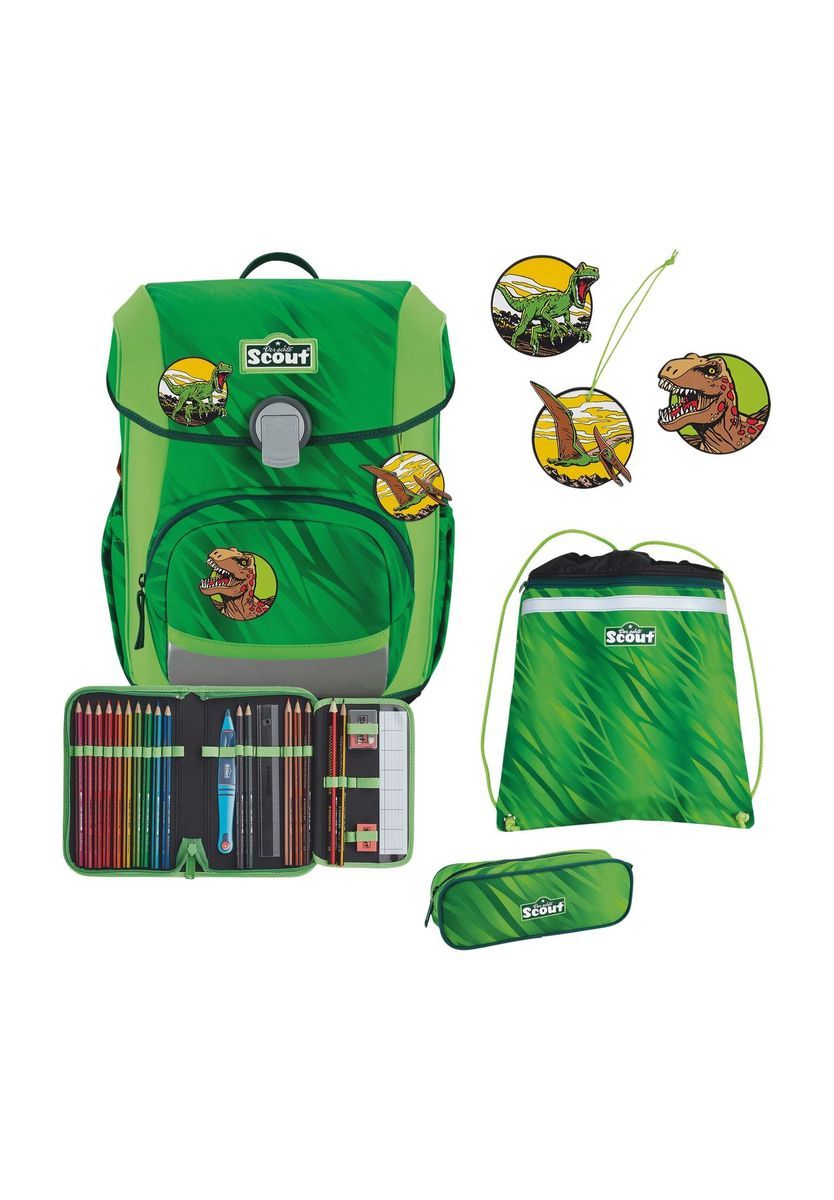 Grünes Dinosaurier Schulranzen Set 4-Teilig