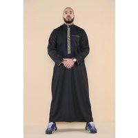 Herren Bestickter Schwarzer Thobe Jubba