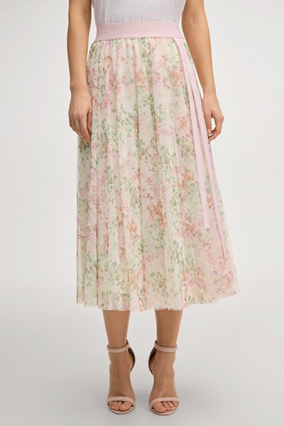 Joop! Tüll-Plissee-Midirock mit Blumenmuster und Logo-Bund