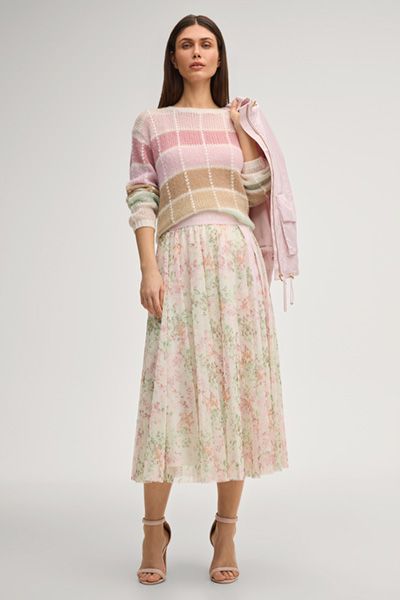 Joop! Tüll-Plissee-Midirock mit Blumenmuster und Logo-Bund