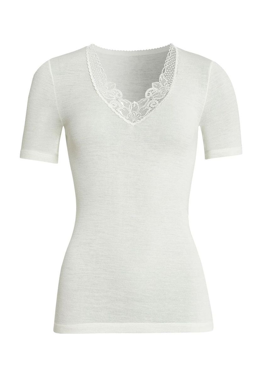 Wollmischungs-T-Shirt mit Spitzendetail