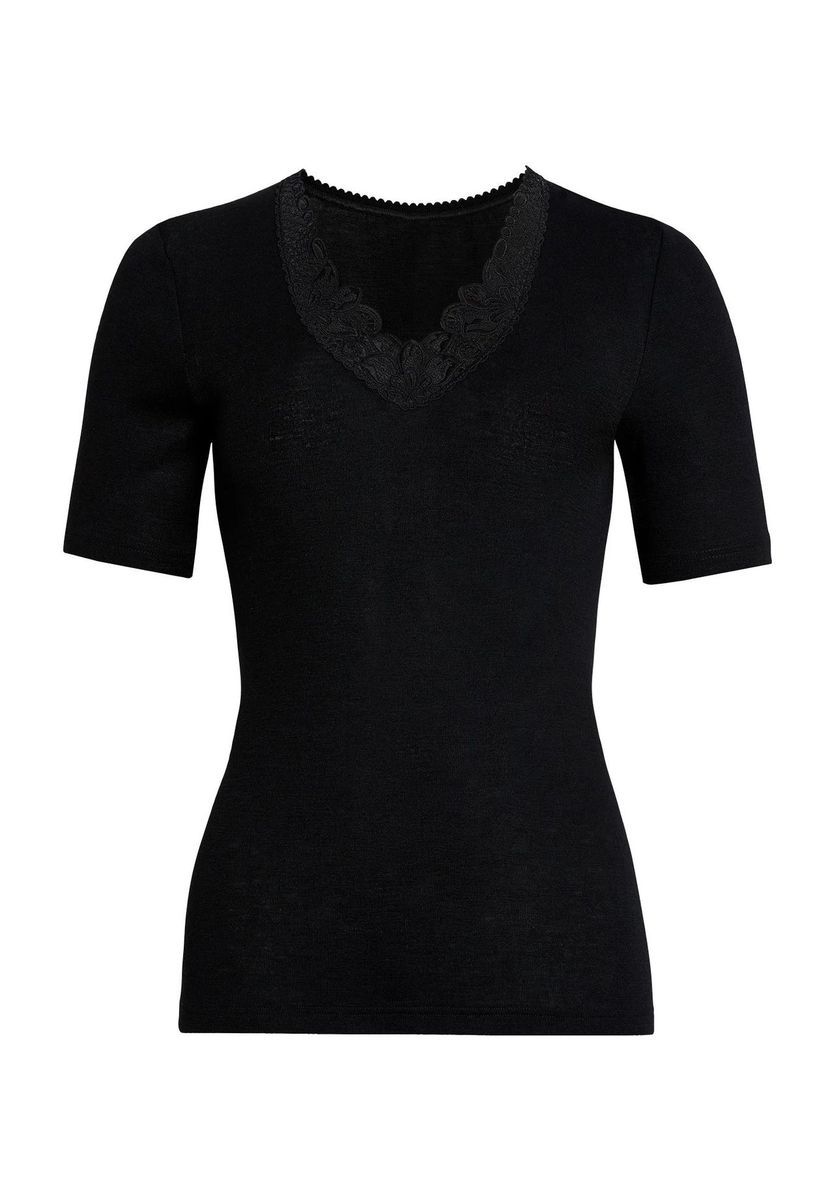 Figurbetontes Wollmischungs-Shirt mit Spitze