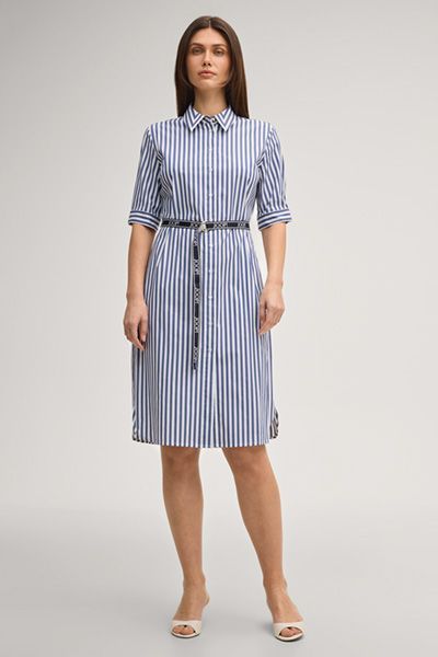 Joop! Dominique Marineblau/Weiß gestreiftes Hemdblusenkleid aus Baumwolle mit Gürtel