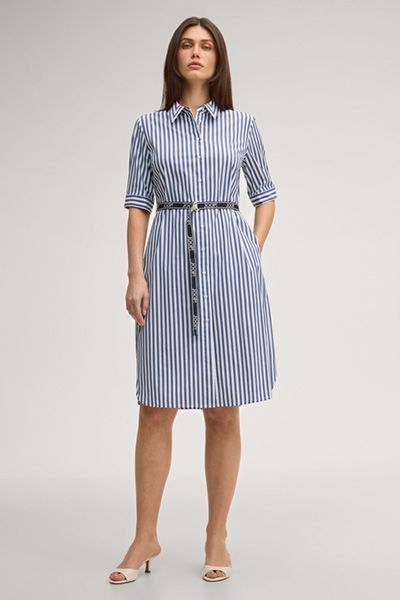 Joop! Dominique Marineblau/Weiß gestreiftes Hemdblusenkleid aus Baumwolle mit Gürtel
