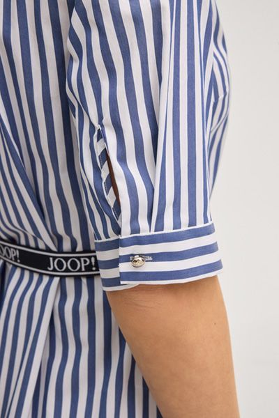 Joop! Dominique Marineblau/Weiß gestreiftes Hemdblusenkleid aus Baumwolle mit Gürtel
