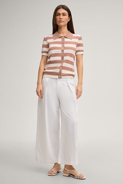 Marc Cain Strick-Poloshirt Kasha Hellbraun/Rosé gestreift