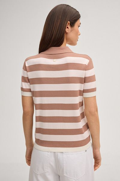 Marc Cain Strick-Poloshirt Kasha Hellbraun/Rosé gestreift