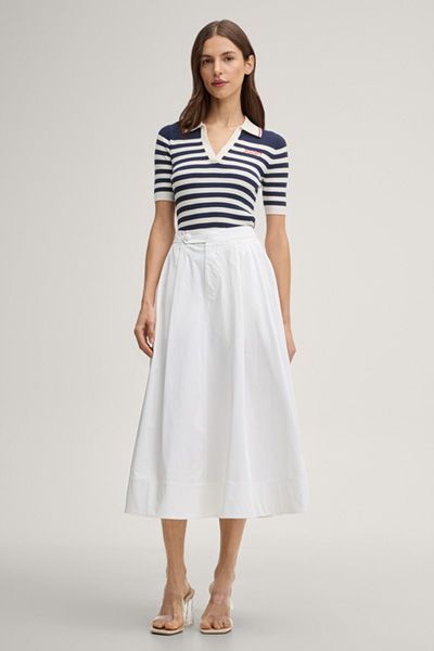 Joop! Gestreiftes Strickpolo Marineblau/Creme Kurzarm V-Ausschnitt