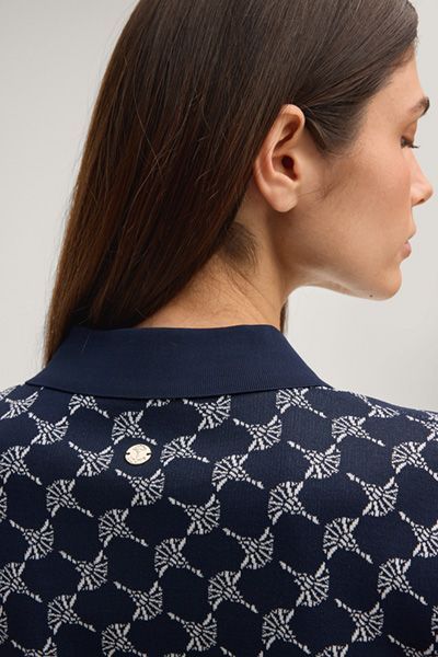 JOOP! Kella Marineblaues Monogramm-Poloshirt mit goldenen Knöpfen