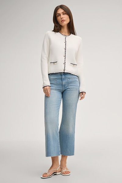 Comma Off-White Strickjacke mit Marineblauen Borten und Taschen