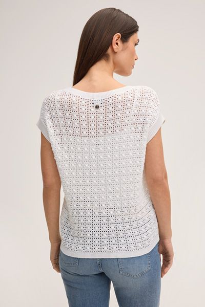 Kop strukturiertes Strickoberteil aus weißem Leinen-Viskose-Gemisch