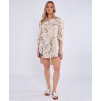 Abstrakt bedrucktes Mini-Hemdkleid aus Leinen