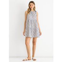Gestreiftes Sommerkleid mit Blumenmuster und Neckholder-Bindung