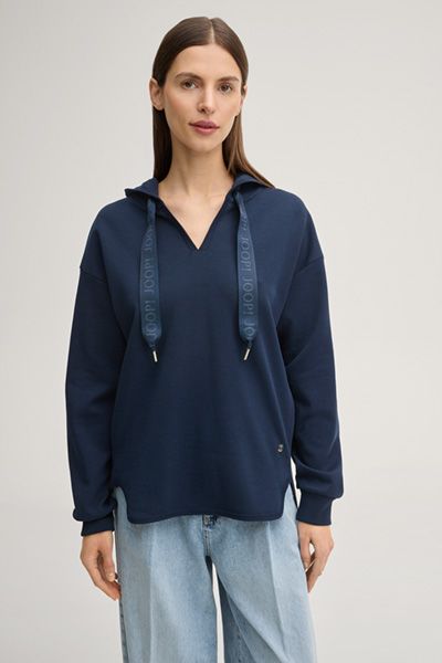 Joop! Tristani Marineblauer Hoodie mit Logo-Kordelzug und V-Ausschnitt