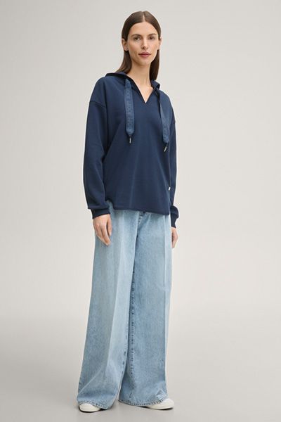 Joop! Tristani Marineblauer Hoodie mit Logo-Kordelzug und V-Ausschnitt