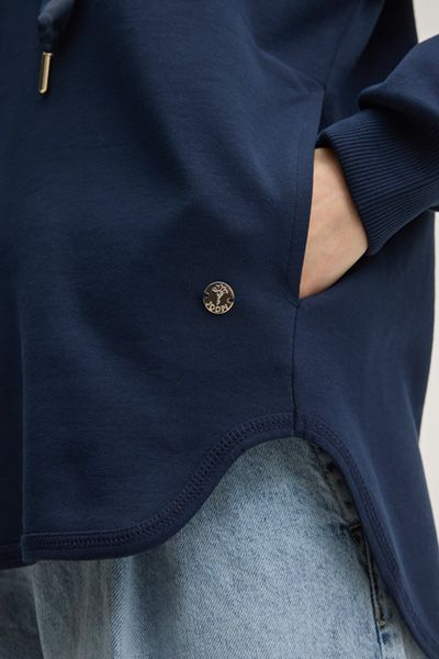 Joop! Tristani Marineblauer Hoodie mit Logo-Kordelzug und V-Ausschnitt