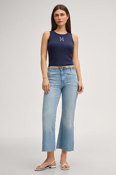 JOOP! Marineblaues geripptes Tanktop mit Logo Baumwollmischung