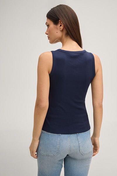 JOOP! Marineblaues geripptes Tanktop mit Logo Baumwollmischung