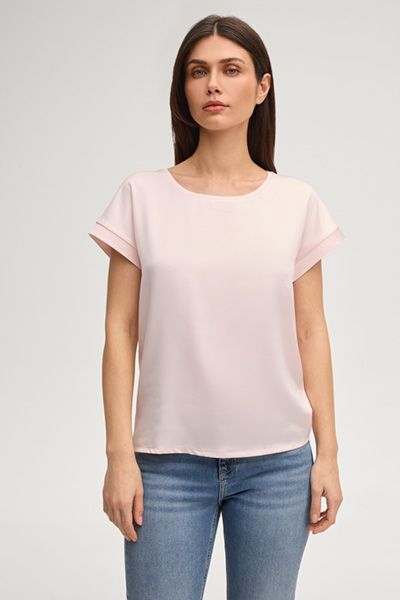 Marc Cain Taila Damen Satin T-Shirt in Rosé mit Jersey-Rücken