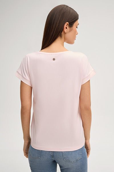 Marc Cain Taila Damen Satin T-Shirt in Rosé mit Jersey-Rücken