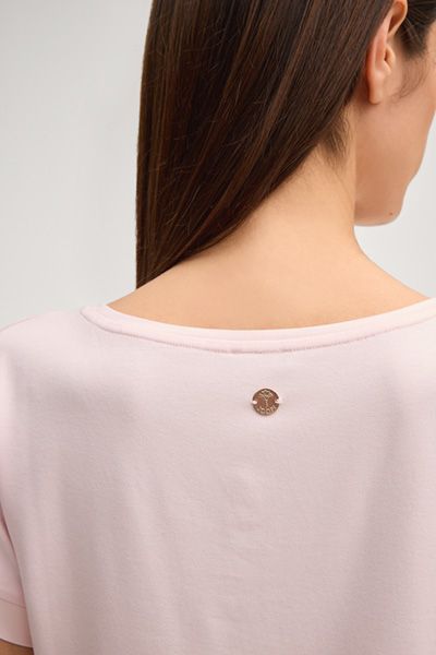 Marc Cain Taila Damen Satin T-Shirt in Rosé mit Jersey-Rücken