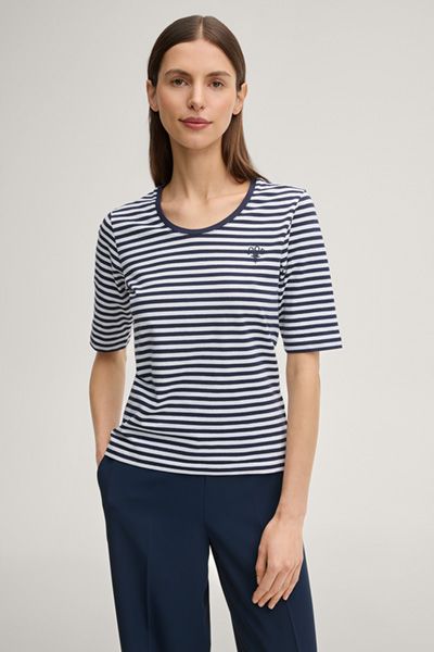 Marc Cain Tonica Marineblau Weiß gestreiftes Halbarm T-Shirt