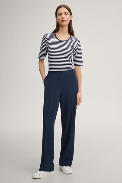 Marc Cain Tonica Marineblau Weiß gestreiftes Halbarm T-Shirt