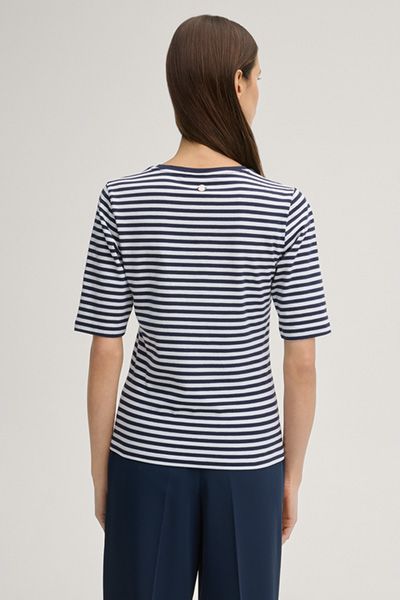 Marc Cain Tonica Marineblau Weiß gestreiftes Halbarm T-Shirt