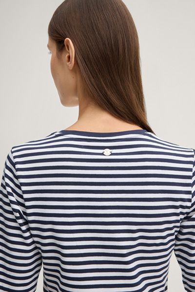 Marc Cain Tonica Marineblau Weiß gestreiftes Halbarm T-Shirt