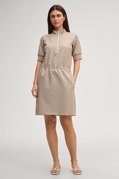 Bogner Toina Beige Sweatkleid mit Cornflower-Muster und Stehkragen