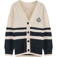 Gestreifte Strickjacke mit V-Ausschnitt und Patch
