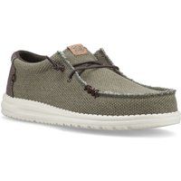 HEYDUDE Wally Geflochtene Polyester Herren Mokassins Schuhe in Gebranntem Olivgrün/Delicioso Braun