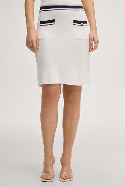 Kolanka Strickrock in Offwhite mit gestreiften Taschen