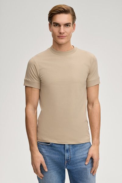 Joop Jeans Cedric Beige T-Shirt mit umgeschlagenen kurzen Ärmeln