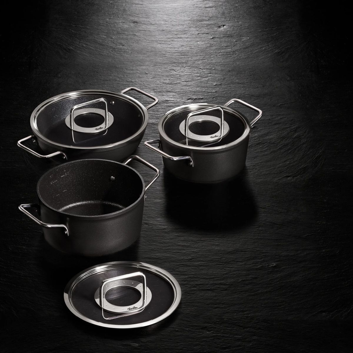 Fissler Kochtopf, Glasdeckel, schwarz