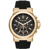 Goldfarbene Chronographenuhr mit schwarzem Armband