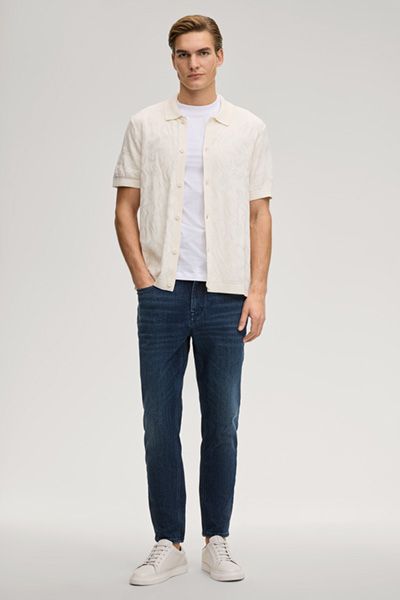 Joop! Rasmo Offwhite Strickpolohemd mit floraler Textur und Knopfleiste