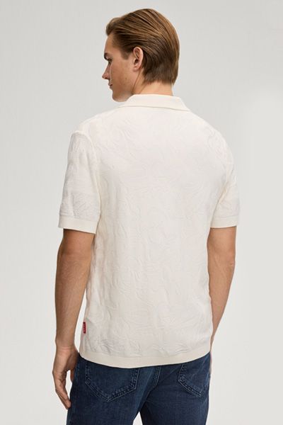 Joop! Rasmo Offwhite Strickpolohemd mit floraler Textur und Knopfleiste