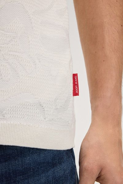 Joop! Rasmo Offwhite Strickpolohemd mit floraler Textur und Knopfleiste