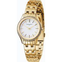Elegante goldfarbene Uhr mit Kristalllünette