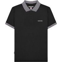 Schwarzes Poloshirt mit kariertem Besatz