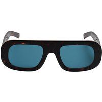 Auffällige, rechteckige Sonnenbrille mit blauen Gläsern