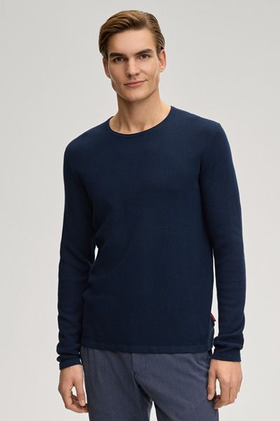 Joop! Jeans Svenor Marineblaues Baumwoll Langarm Rundhals Pullover