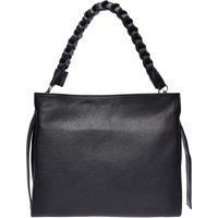 Schwarze Ledertasche mit geflochtenem Henkel