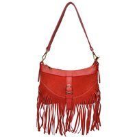 Rote Schultertasche mit Lederfransen