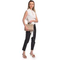 Beige Lederschultertasche