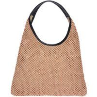 Gewebte Schultertasche mit Lederbesatz